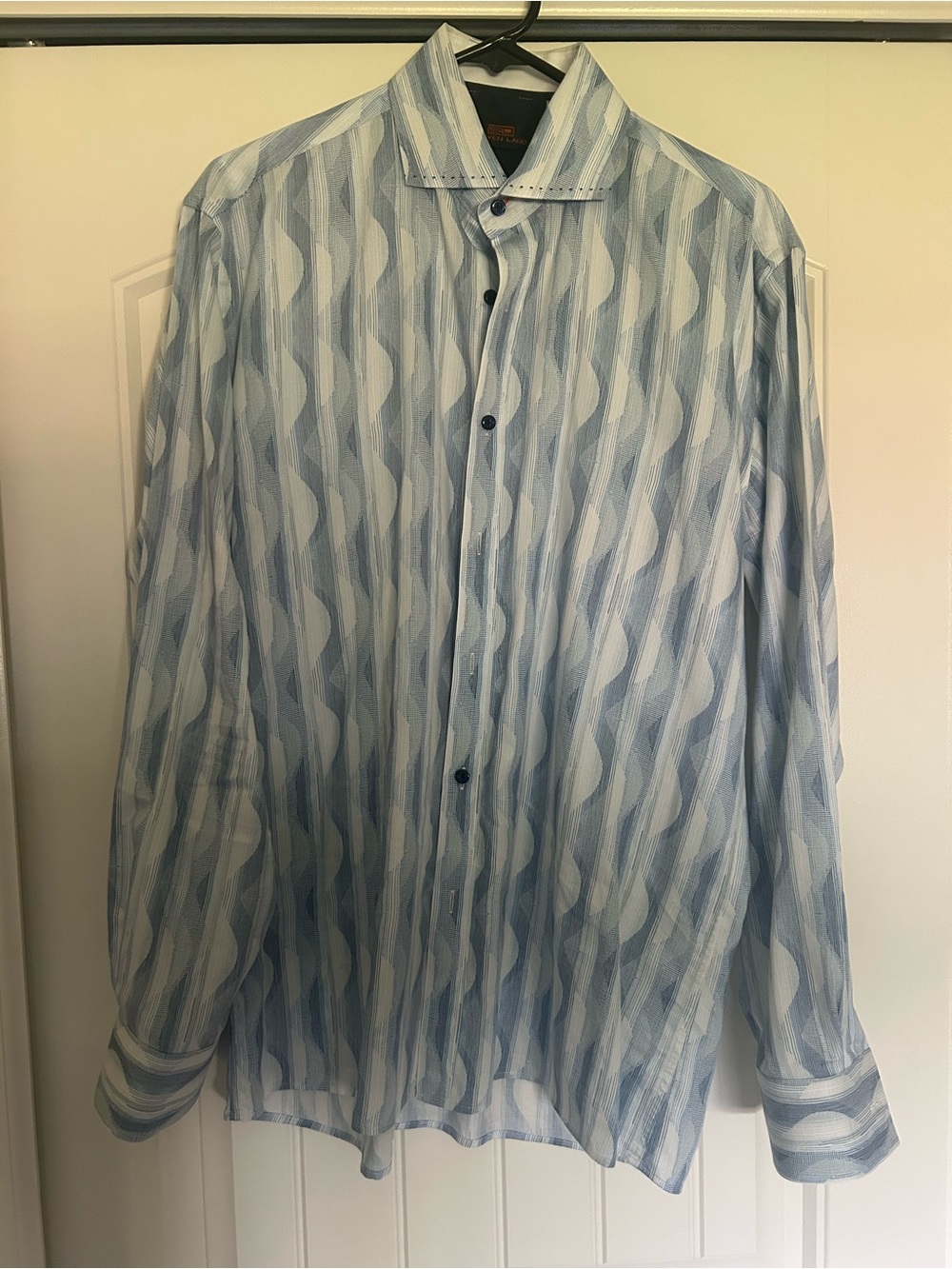 Men's Light Blue Patterned Shirt Jacket - Lightweight Long Sleeve
